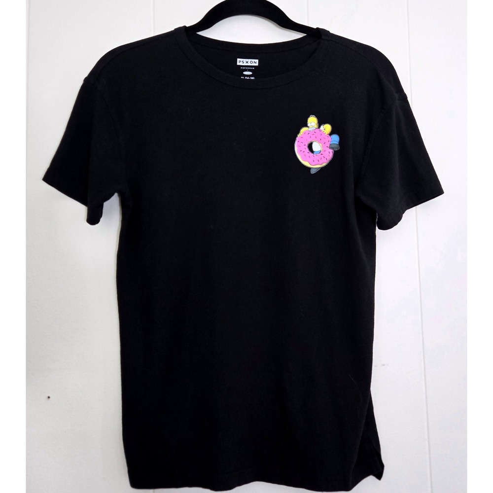PSXON The Simpsons Homer Donut Graphic Black T-Shirt Short Sleeve‎